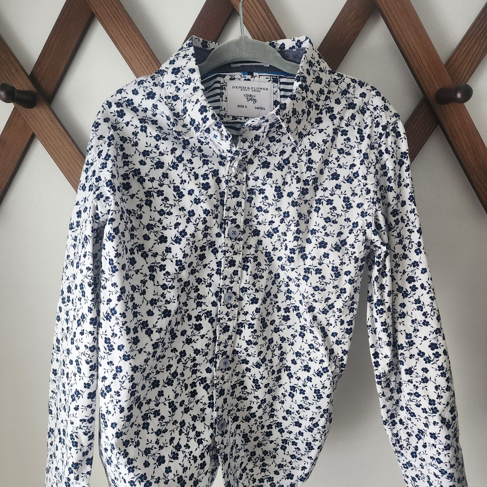 Navy and White Floral Button Down Shirt